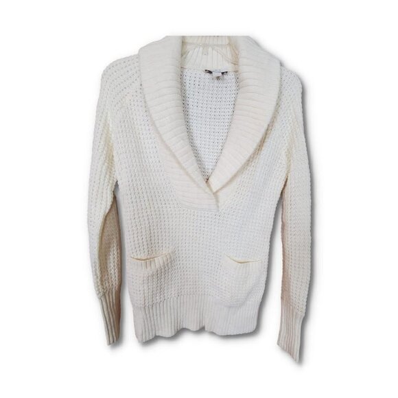 💥318 Loft Ann Taylor alpaca/wool Blend Ivory Shawl Collar Sweater - Picture 1 of 9